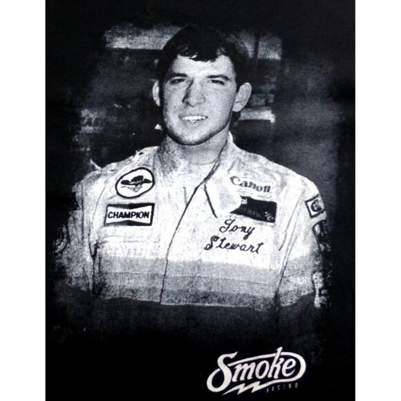 Tony Stewart Smoke Racing T-Shirt Black 2XL 100% Cotton Made In USA - Picture 2 of 5